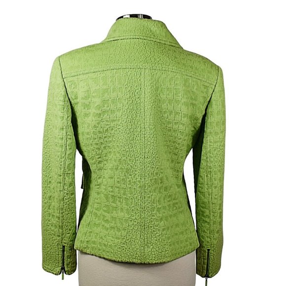 Unique Carlisle Green Angora-Wool Blend Embossed Moto Zip Jacket - Picture 7 of 11